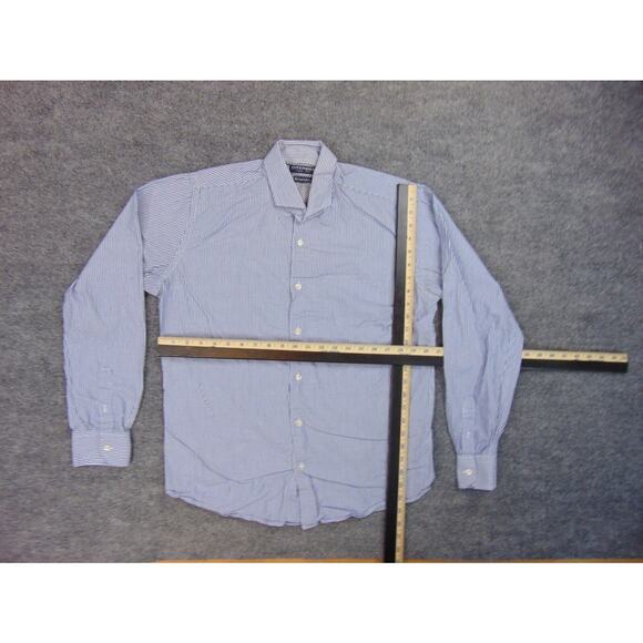 Cotton & Silk Shirt Mens Large 43 Blue White Striped Long Sleeve‎ Button Front - Picture 4 of 9